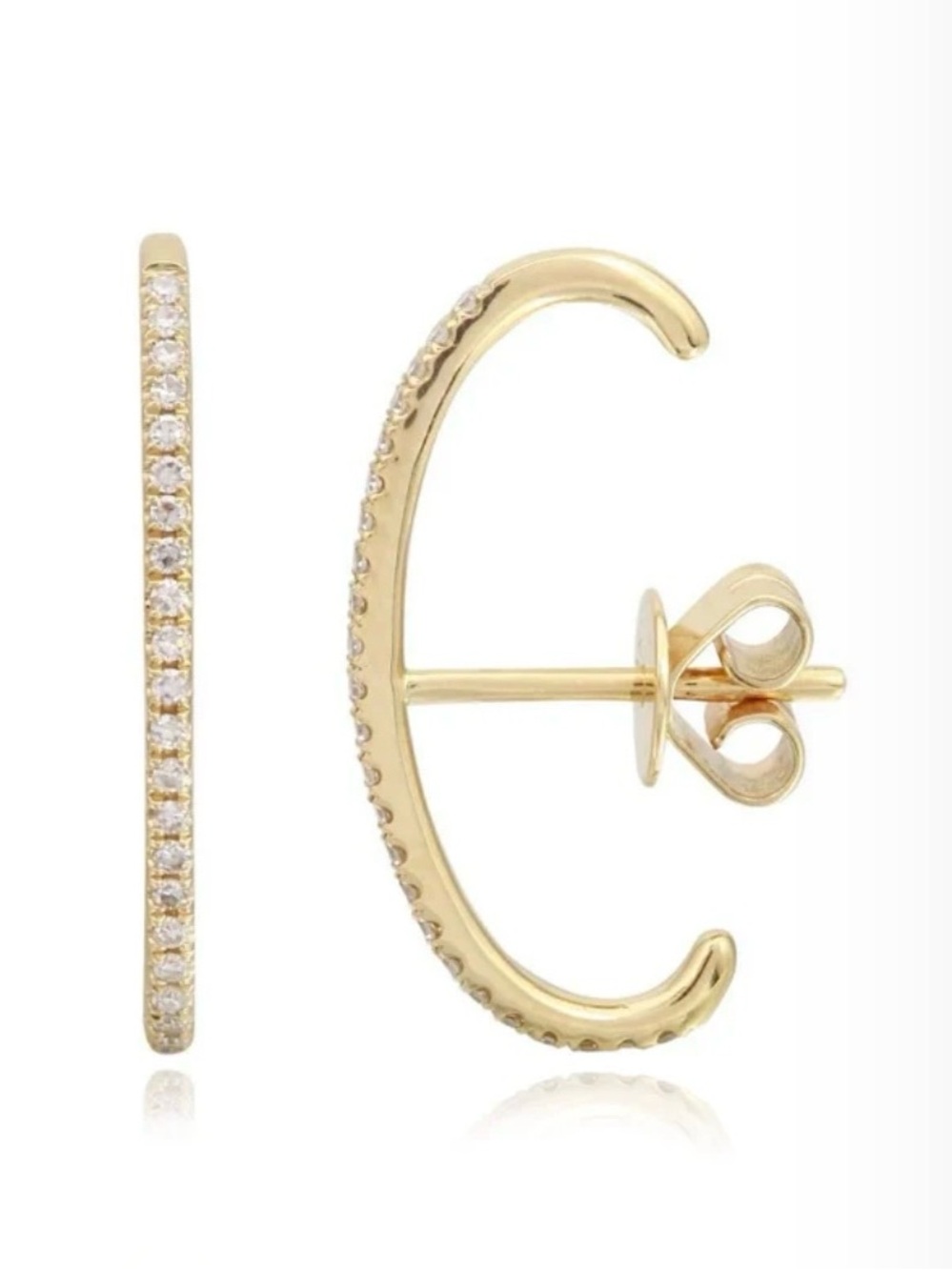 14k Yellow Gold Pave Diamond Ear Suspender Huggie Stud Earrings Fine Jewelry